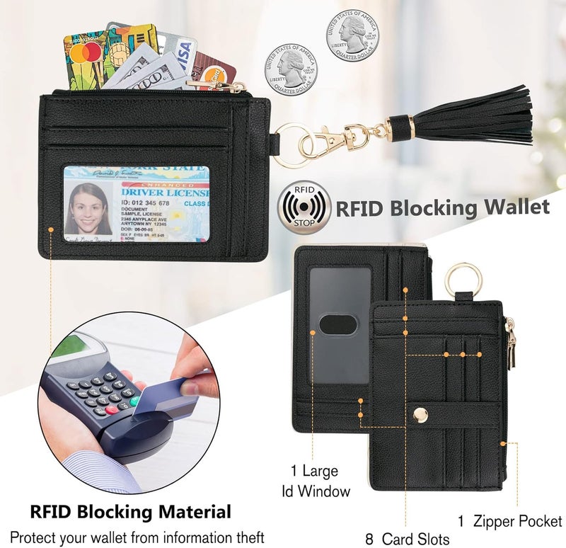 KNGITRYI Wallet Keychain Wristlet for Women,Slim RFID Credit Card Holder Purse Tassel Keychain Bangle Key Ring for Men Women - Image 3